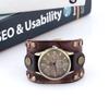 Mens Punk Style Vintage Leather Bracelet Watch With Rivets Wide Cuff Band Casual Fashion