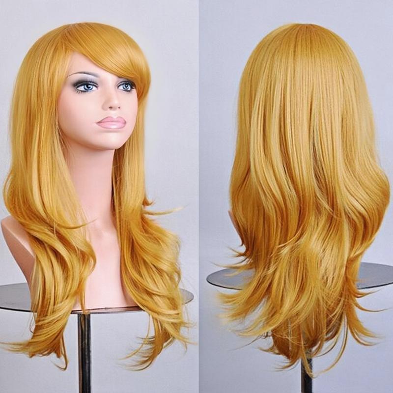 Soowee 70cm Lange Synthetische Perücken Rosa Lila Cosplay-Perücke Gewellt Halloween-Kostümhaar Kunsthaar für Damen