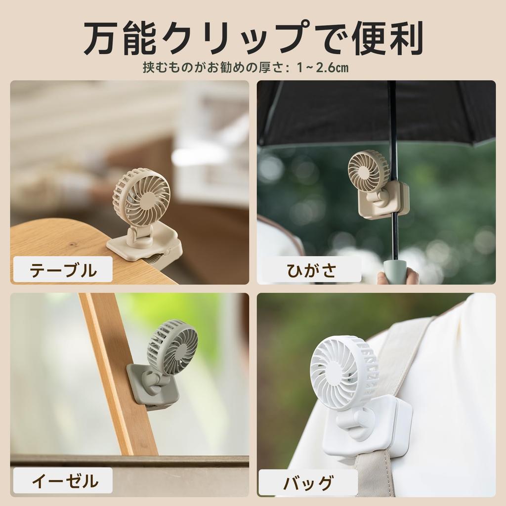 ViSSKO Mini Handheld Portable Use Mini Airflow Perfect for and Office Stylish and Heat Relief White Clip-On Fan, 360° Adjustable, USB-C Rechargeable,