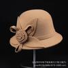 Solid color literary basin hat women shopping vacation French top hat autumn and winter flower felt hat woolen brim