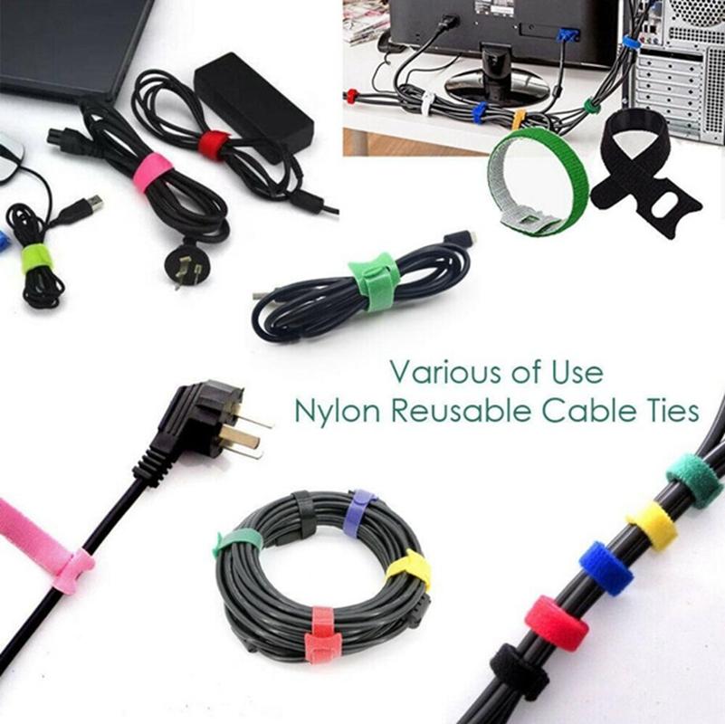 30pcs/50pcs Detachable Cable Ties Color Reusable Nylon Ties T-Type Cable Organizer