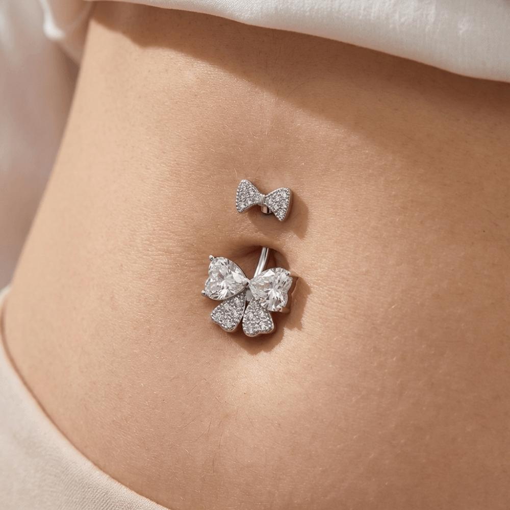 Elegant Belly Button Rings Stainless Steel Pink Bow Belly Rings Navel Piercing Jewelry  For Girls