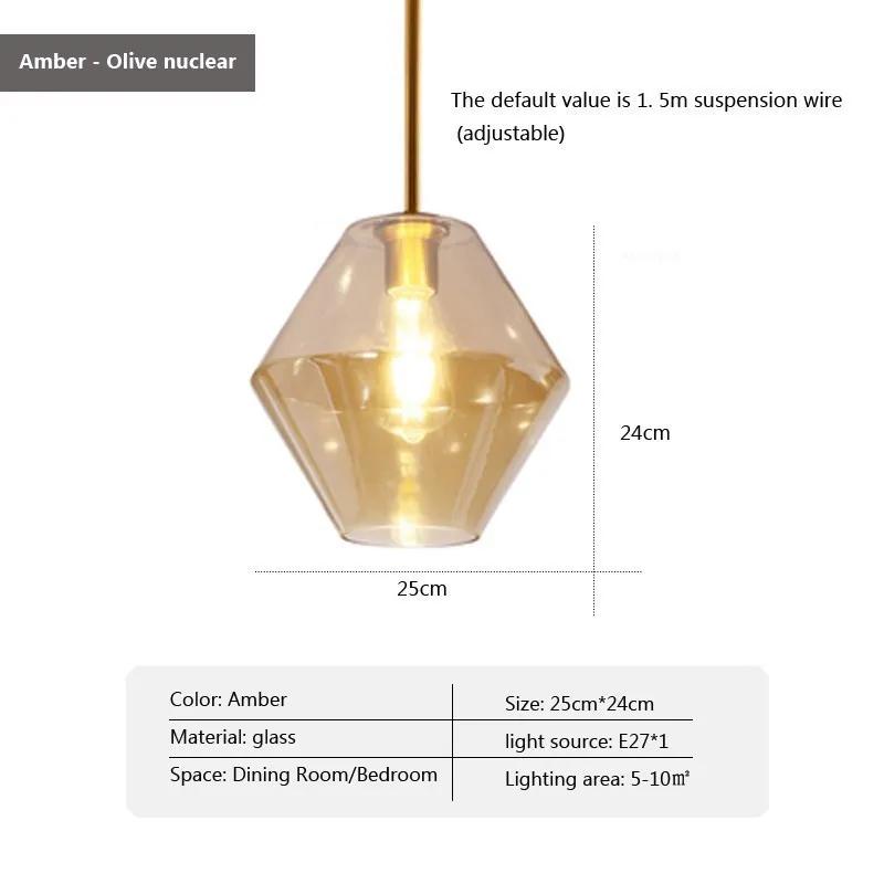 Nordic Glass Pendant Light LED Minimalist Round Amber Living Room Decor Hanging Lamp Bedroom Dining Room Indoor Fixtures Lusture