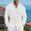Men's Cotton Shirts Long Sleeve Casual Button Down Textured T-Shirt Loose Vacation Beach Lightweight Topsrt
