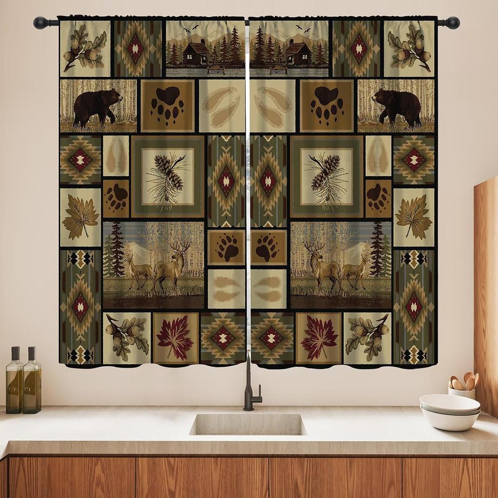 Blackout Wolf Curtains Retro Nature Wildlife Drapes Aurora Forest Wolves Animal Pattern Window Treatments Curtain Living Made Of Polyester Washable