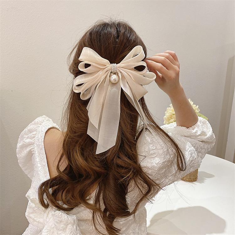 Chiffon Spring Clip Super Fairy Big Bow Hair Clip Ponytail Women's New Cloud Head Flower Hair Accessories
