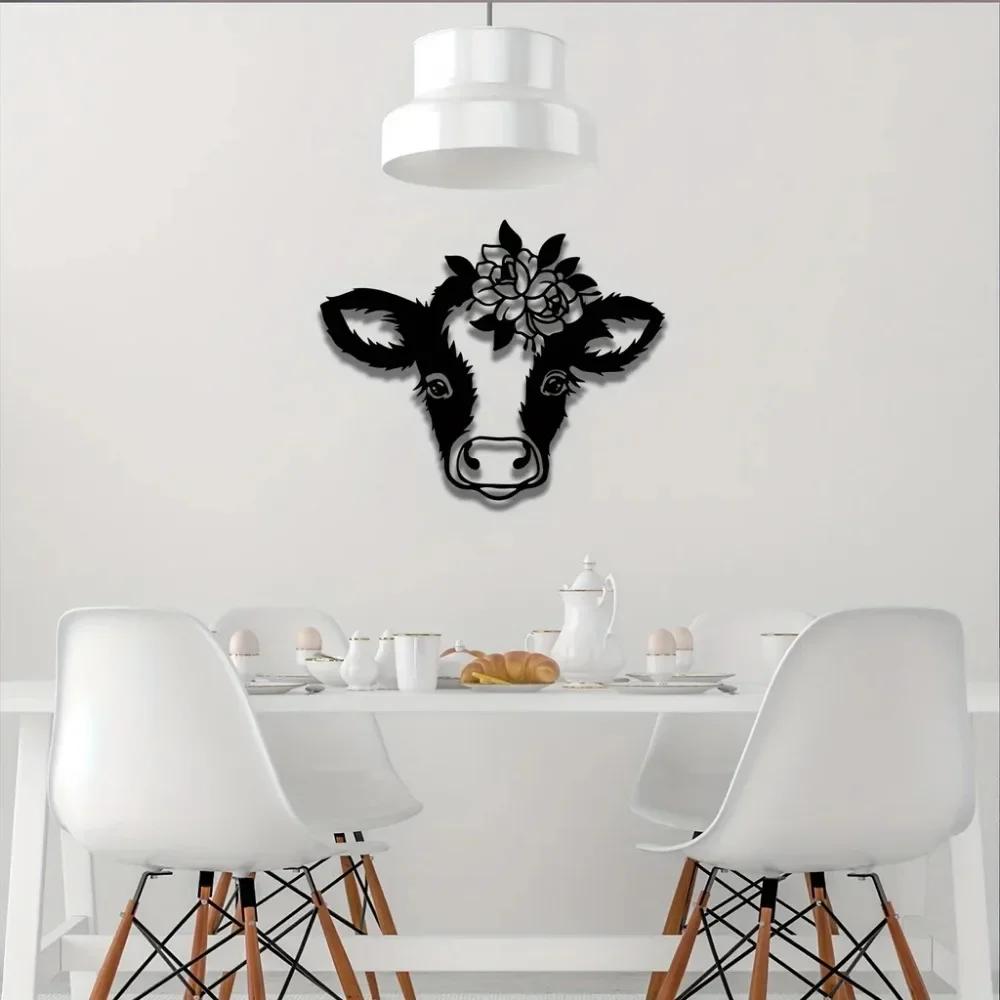 1pc Cute Cow Metal Wall Art – Funny Animal Decoration for Home, Ideal for Children's Room or Kindergarten, Includes Stickers