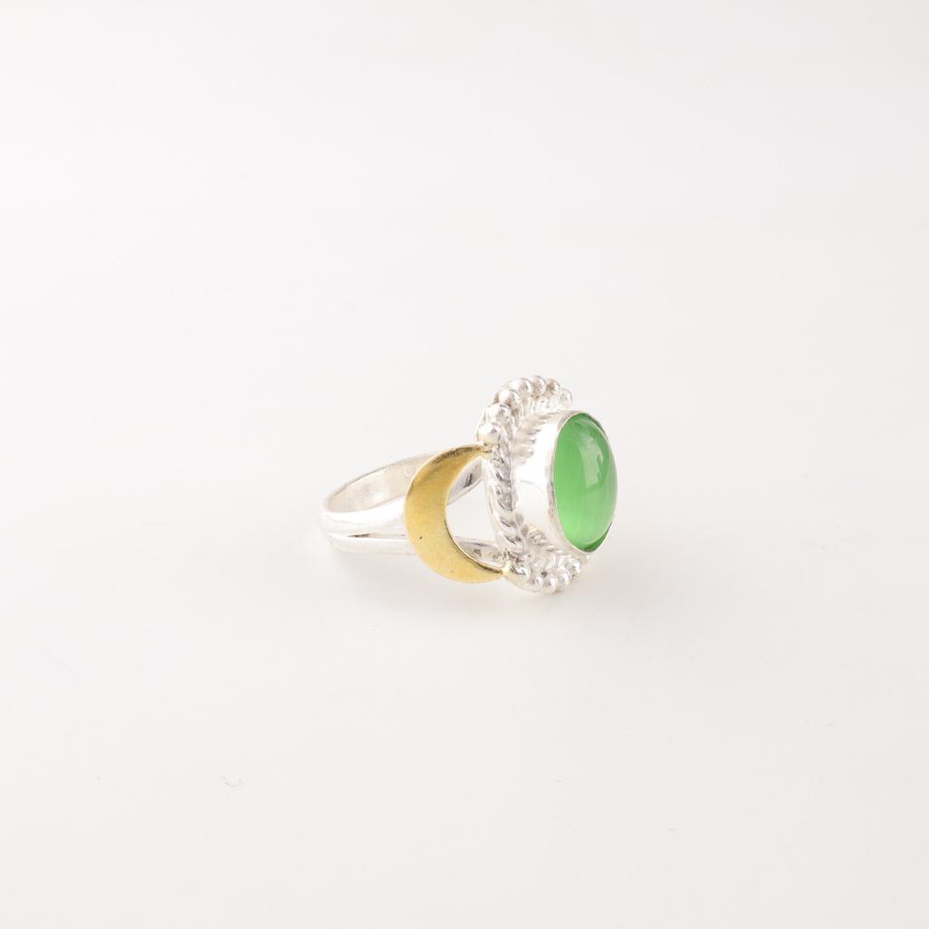 Green Cat's Eye Gemstone 925 Sterling Silver Jewelry Handmade Ring Gift For Mom RR-61-36