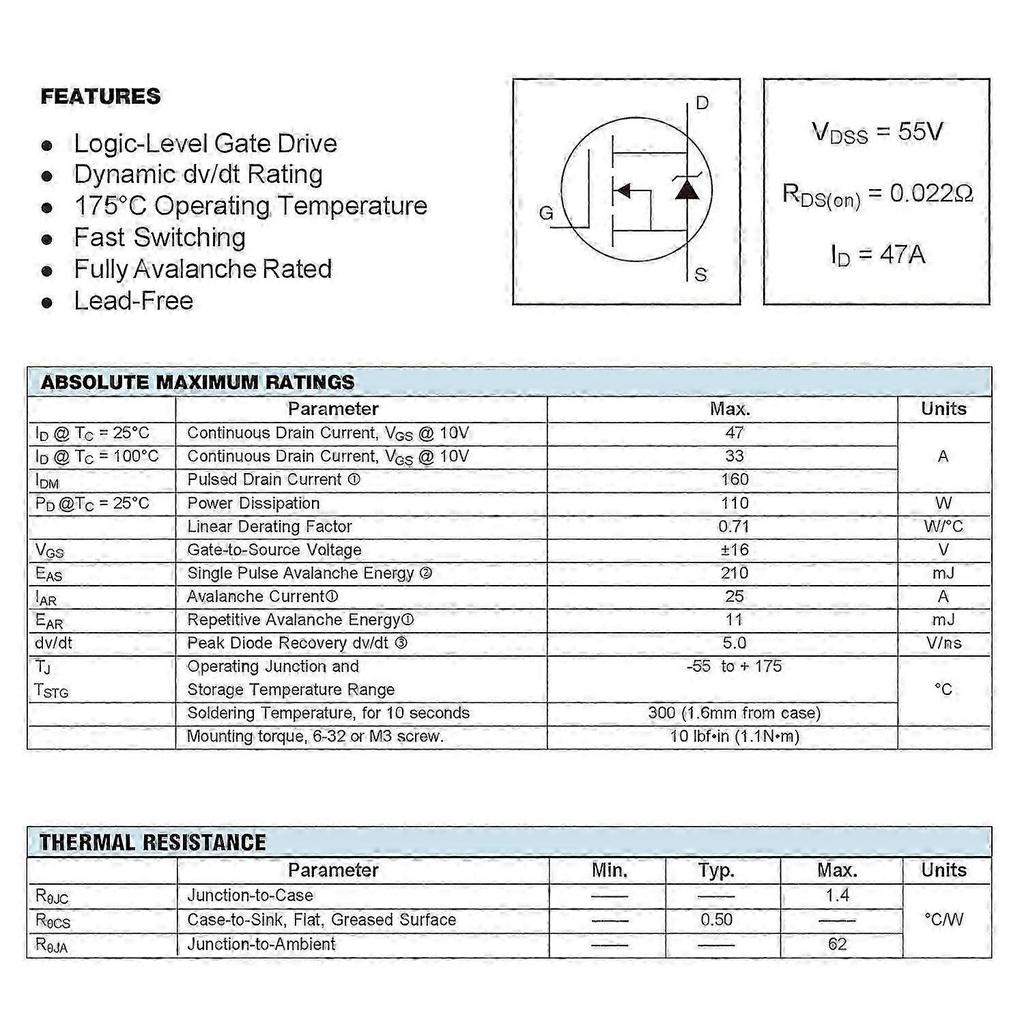 10 Τεμάχια IRLZ44N IRLZ44 IRLZ44NPBF Τρανζίστορ MOSFET Κανάλι-Ν 47A 55V 47 Αμπέρ 55 Βολτ Power MOSFET Transistor TO-220 25-26