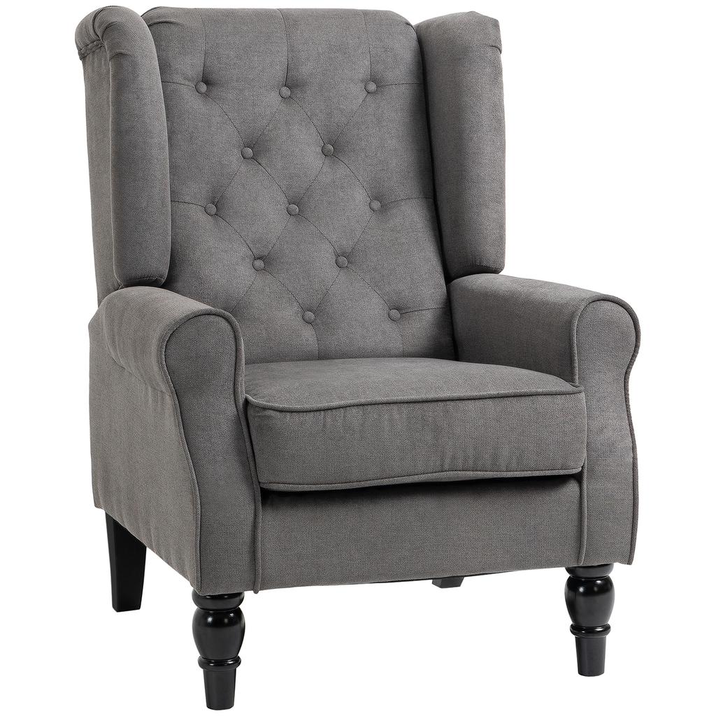Lounge Chair, Mid-Century Velvet Accent Chair, High Tufted Wingback, Grey