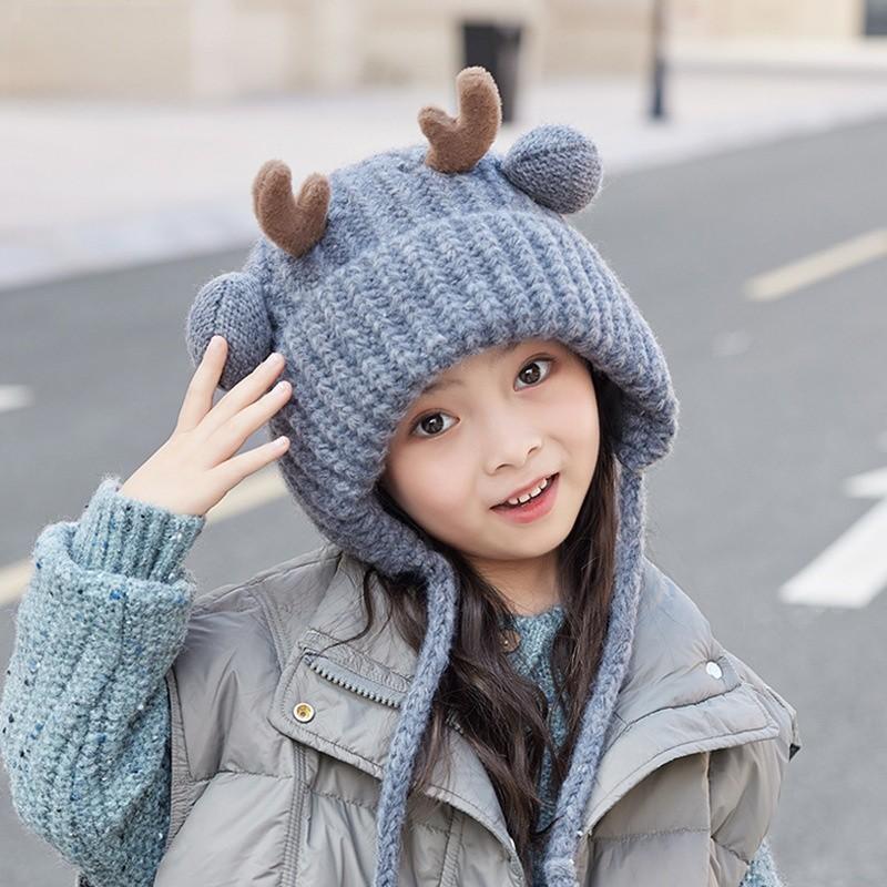 Toddler Reindeer Eared Knit Cap With Windproof And Thermal Features For Winter