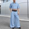INCERUN Two Pieces Summer Men Lapel Neck Short Sleeve Cropped Tops and Pants Sets