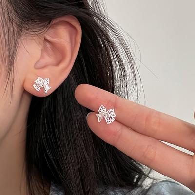 Ohrstecker Anti-Verlust-Design Dongdaemun Süß Girly Ausgeschnitten Spitze Schleife Schraubverschluss Ohrstecker