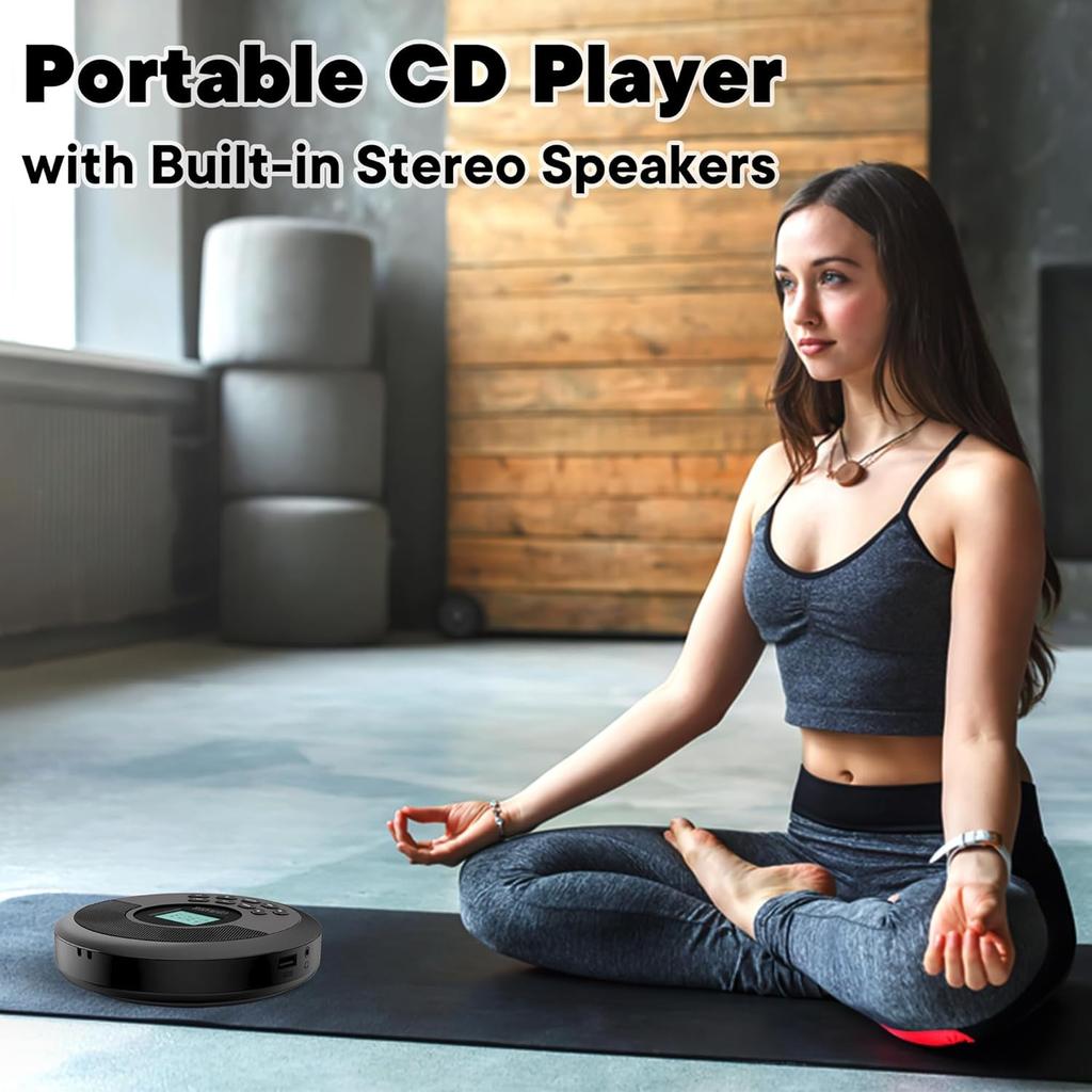 Portable CD Player with Speakers and Bluetooth: Rechargeable Discman with Headphones, Anti-Skip Protection-CD/MP3/USB/BT Transmit/AUX