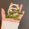 Girl Hair Tie Flower Charm Velvet Bow Decor Soft Pleated Fabric High Elastic Rubber Band Hair Rope Travel Commuting Hair Accessories