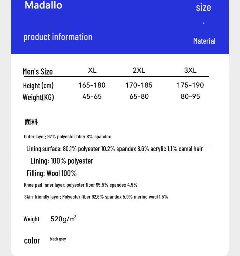 Męskie bardzo ciepłe spodnie termiczne z mieszanki wełny