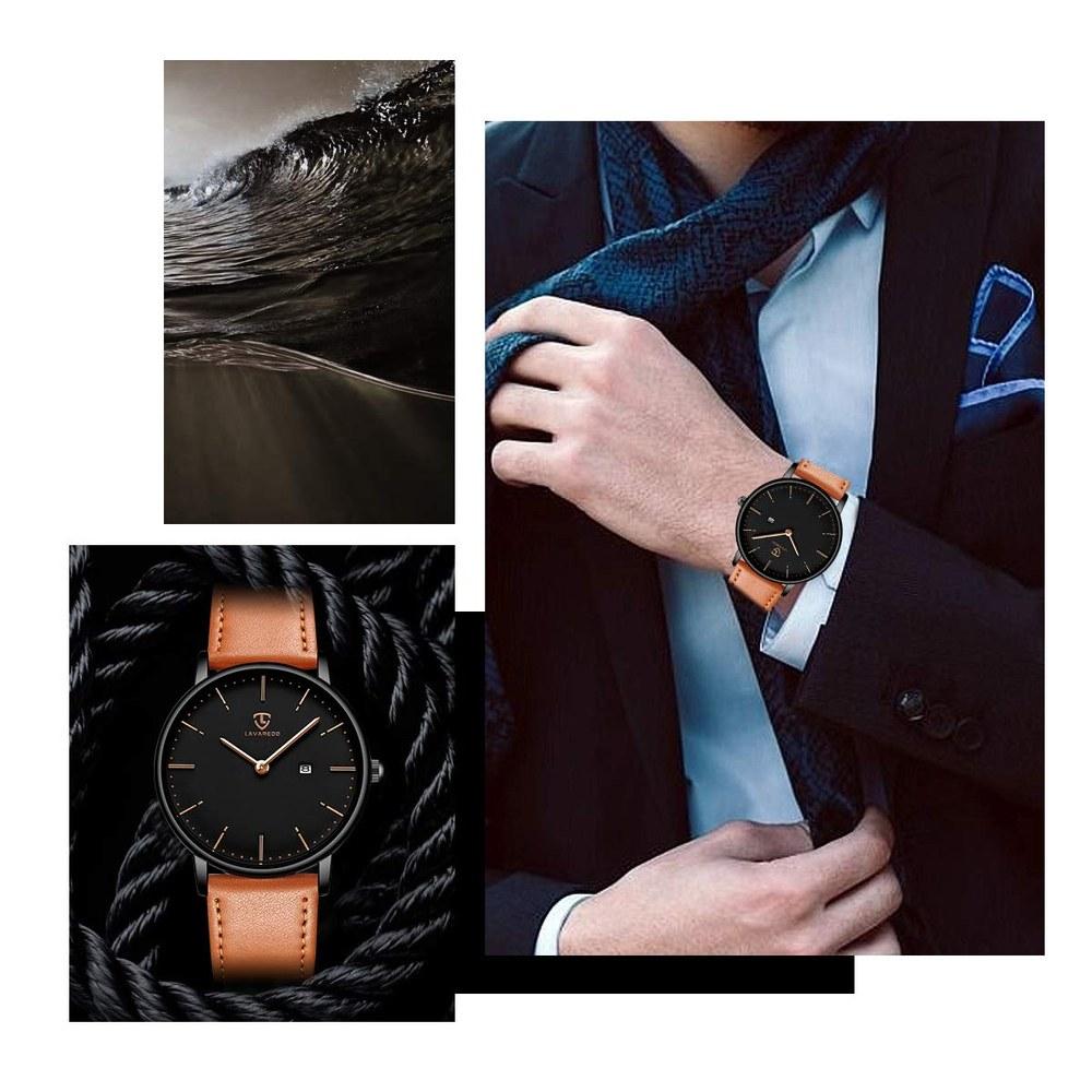 Ben nevis Men's Stylish Slim Casual Analog Quartz Watch Date Display Waterproof Leather Band Orange