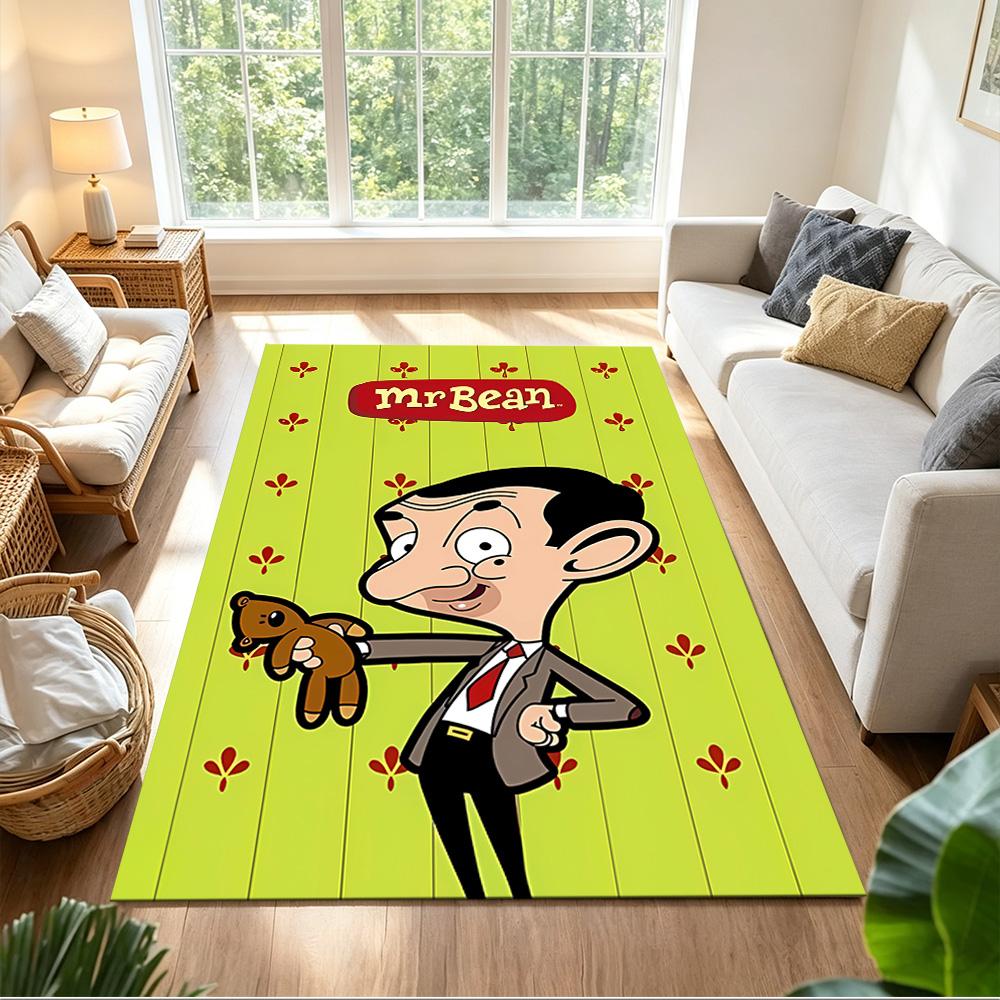 Mr.Bean Expressive Facial Features Cleanable Rug Soft Plush Water-resistant & Washable Corridor & Entryway Bohemian Boho Style Housewarming Gift Idea
