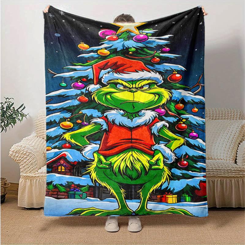 1Pc Christmas Grinch Tree Blanket Soft And Comfortable Casual Warm Camping Travel Christmas Halloween Gift M921568