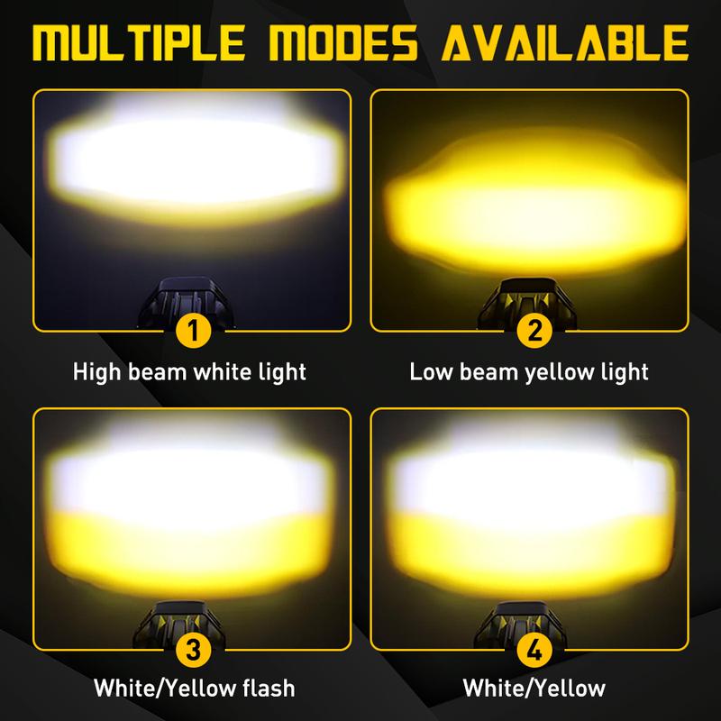2Pcs Motorcycle Spotlights LED Yellow White Four Mode Strobe 12V Motorcycle Lamp Universal Moto Headlight Spotlights Accessories