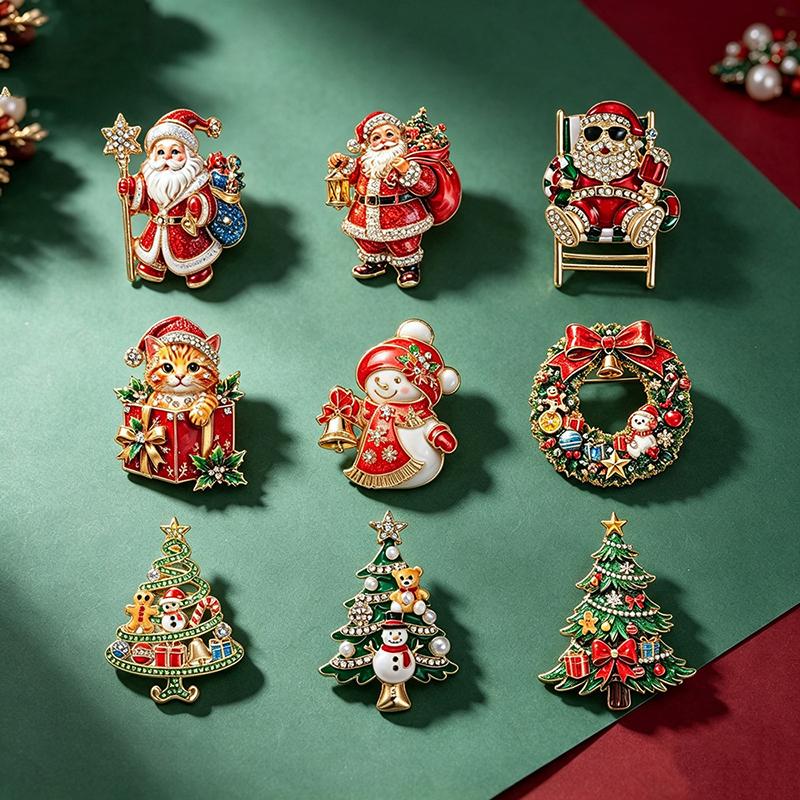 Christmas Themed Brooch Sparkly Rhinestone Cute Designs For Holiday Wear Christmas Party Gifts Fashion Jewelry