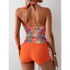 Womens Swimsuit With Floral Print Backless Bikini Top And Short Pant For Water Sports