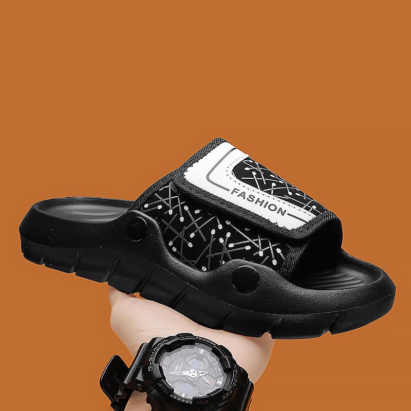 

Тапочки мужские 2025 года, новая летняя одежда, нескользящая мягкая подошва, сандалии, молодежная повседневная пляжная обувь для отдыха на открытом воздухе 45 чёрный