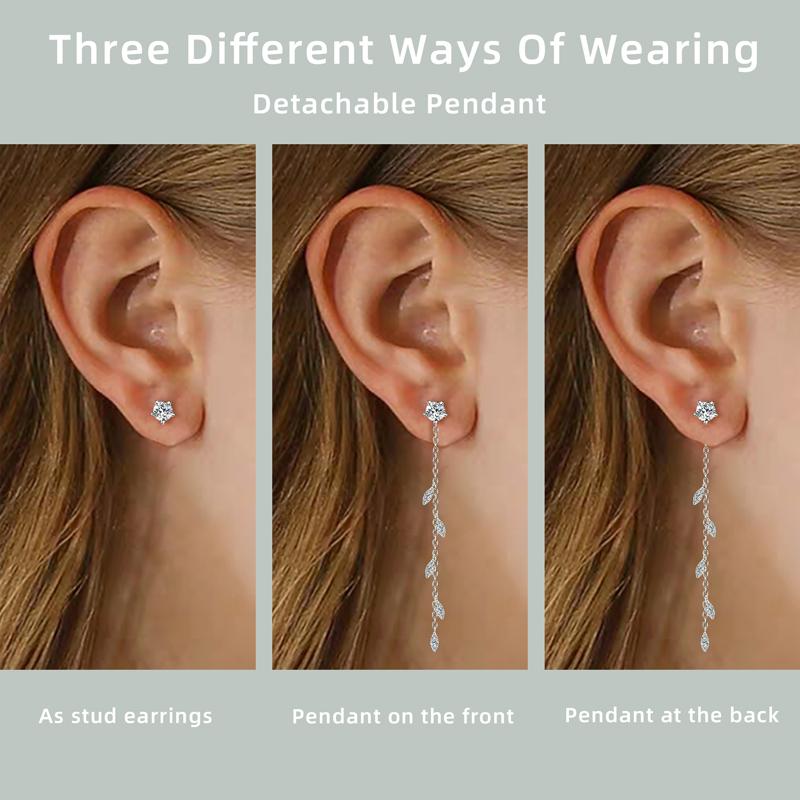 Wedding Jewelry Korean Real Moissanite Long Drop Stud Earrings Silver 925 Leaf-Shape Dangle Earrings Jewelry for Woman