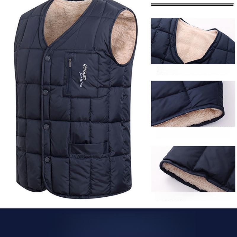 Middle-aged and Elderly Men's Vest Grandpa Style Warm Vest Sleeveless Men's Outerwear Cotton Vest with Fleece Lining Thickened Vest Sleeveless Jacket