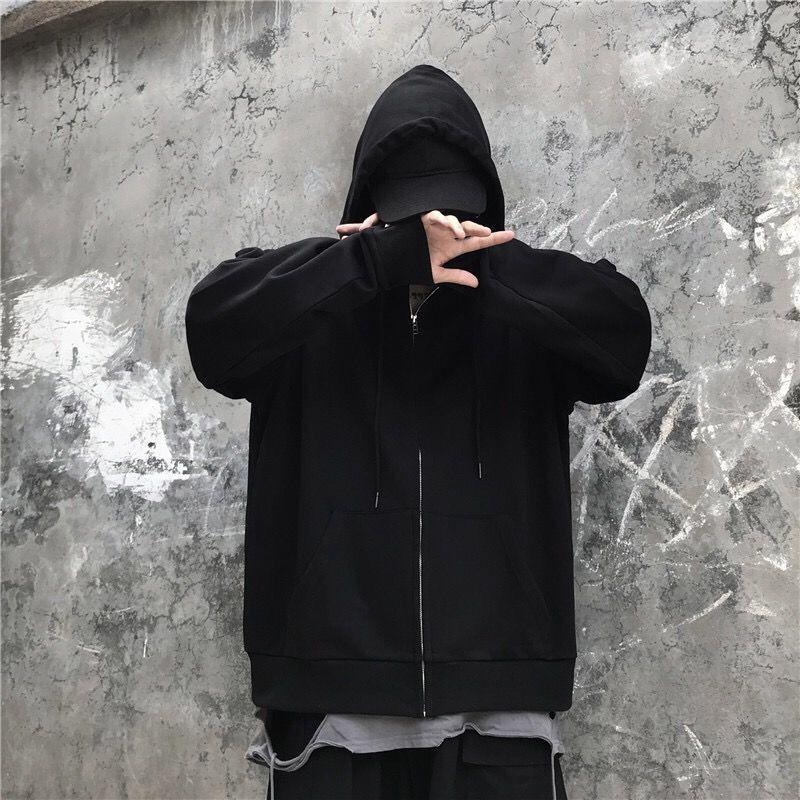 Men's Gray Hooded Sweatshirt - Lightweight, Solid Color, Long-Sleeve Cardigan Jacket for Spring & Autumn, Couple Style with Small Zipper.