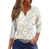 Women's Fashion Button V-Neck Seven Sleeve Vintage Floral Print Casual Top
