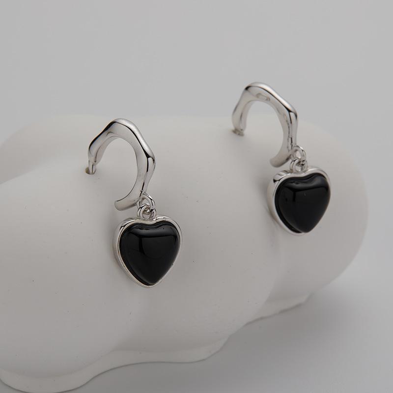 Earrings Jewelry S925 Sterling Silver Inlaid With Natural Black Agate Love Necklace Women'S Collarbone Chain Cute Sweet Versatile
