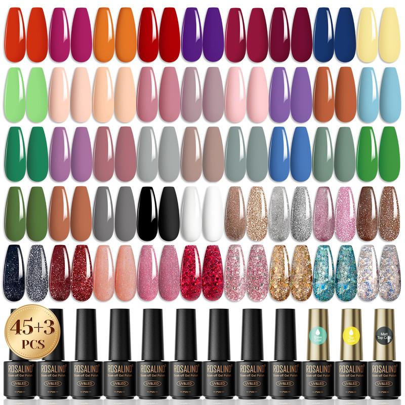 ROSALIND 48pcs UV Nail Kits Gel Set Nail Gel Glossy Matte Effect Nail Polish Soak Off Hybrid Semi Permanent Nail Art