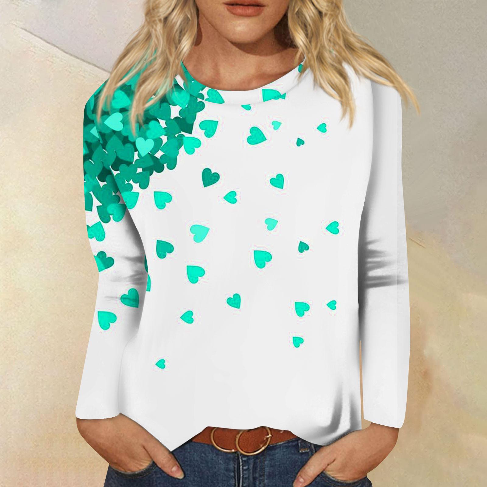 

Жіночий модний повсякденний топ з принтом на День Святого Валентина з круглим вирізом і довгими рукавами XL