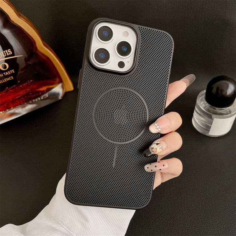 

Ультратонкий ПК Порожнистий Тепловідвід Magsafe Чохол для телефону Для iPhone 17 16 15 14 Plus 13 12 11 Pro Max Бездротова Зарядка Бампер iPhone 14 Pro чорний