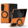 KEYSION 360° Rotating Magnetic Ring Stand PU Leather Case for MagSafe for Samsung Z Fold 7 5G Wireless Charging Phone Back Cover