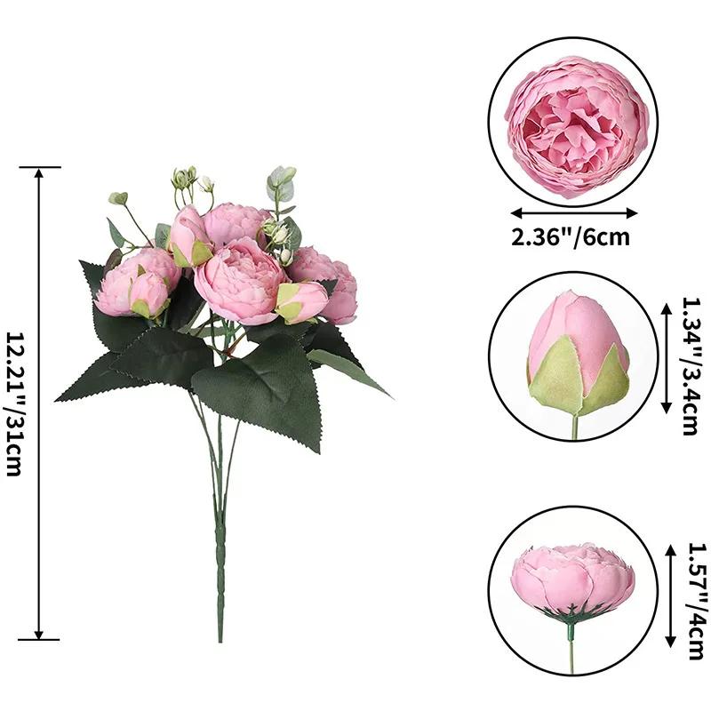30cm Rose White Peony Artificial Flowers Bouquet 5 Big Head and 4 Bud Cheap Fake Flowers for Home Wedding Decoration Indoor