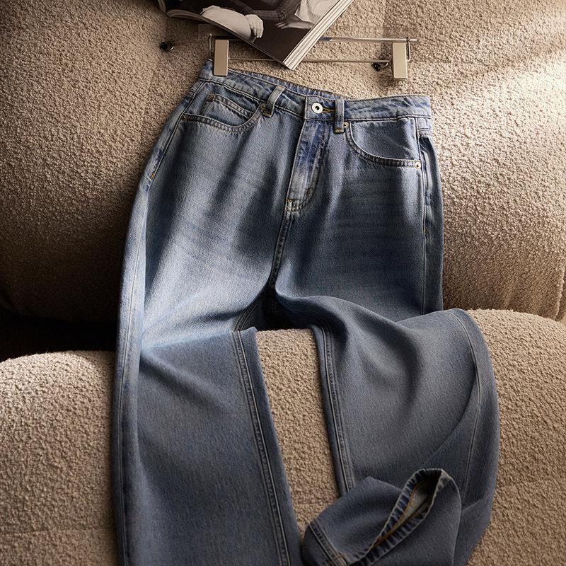 

Джинсы прямого кроя Tangge из шелка и конопли для похудения: Мягкие, Дышащие, Брюки со средней/высокой посадкой на весну/лето Extra Large (XL)