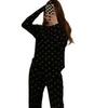 2024 Korean Style Women's Smiley Face Pajama Set - Spring/Autumn Long Sleeve Solid Color Homewear