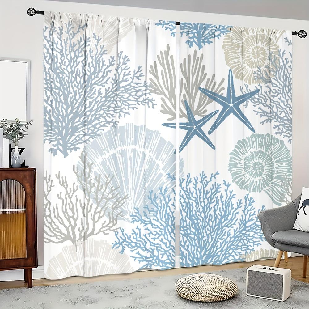 2PC Summer Ocean Digital Print Polyester Curtains – Pocket Rod Top for Living Room  Kitchen   Bedroom   Study   Bathroom  Dining Room