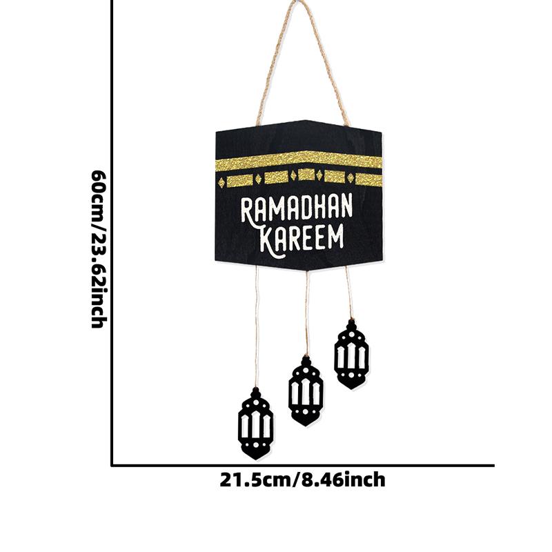 Ramadan Wooden Wall Hanging Decor Islamic Arch Design with Floral Tassel Festive Home Wall Decoration for Ramadan Eid Gift