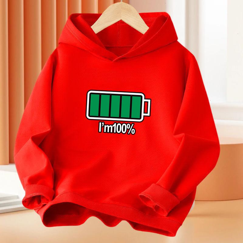 New Low Battery Help Me Printing Hooded Kids Hoodies Sweatshirts Boys Spring Autumn Hip Hop Basic Coat