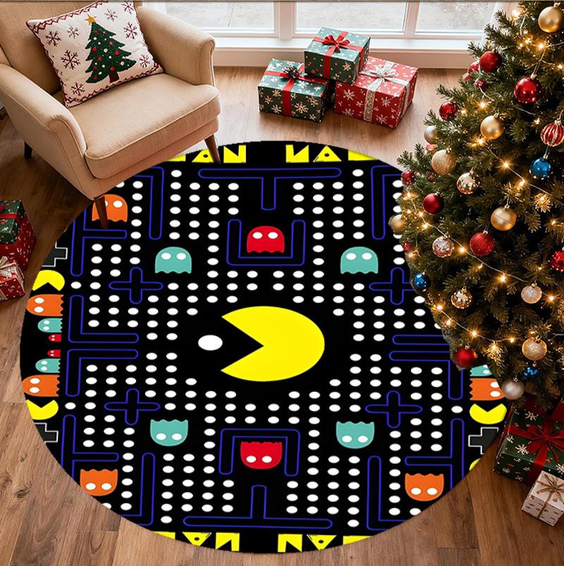 PAC Pattern Round Rug, Indoor/Outdoor Mat, for Picnic, Gameroom, Bedroom, Office, Living Room, Home Decor Carpet, Birthday Gift