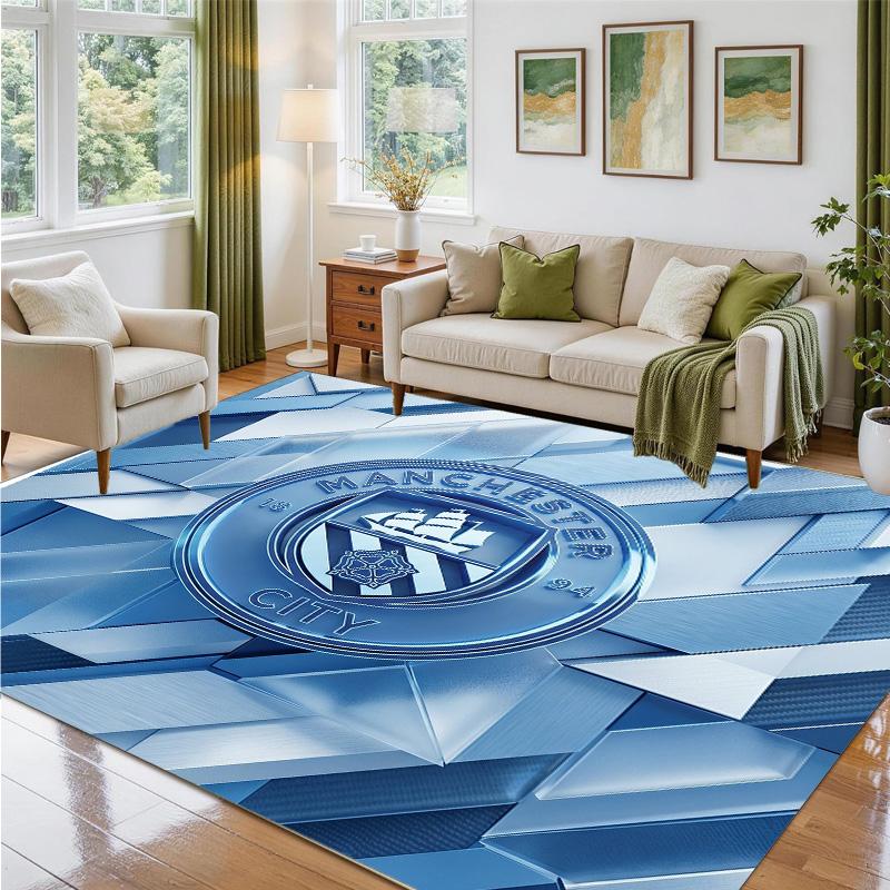 Manchester City Design Crystal Velvet Rug Soft Decorative Mat for Bedroom Entrance