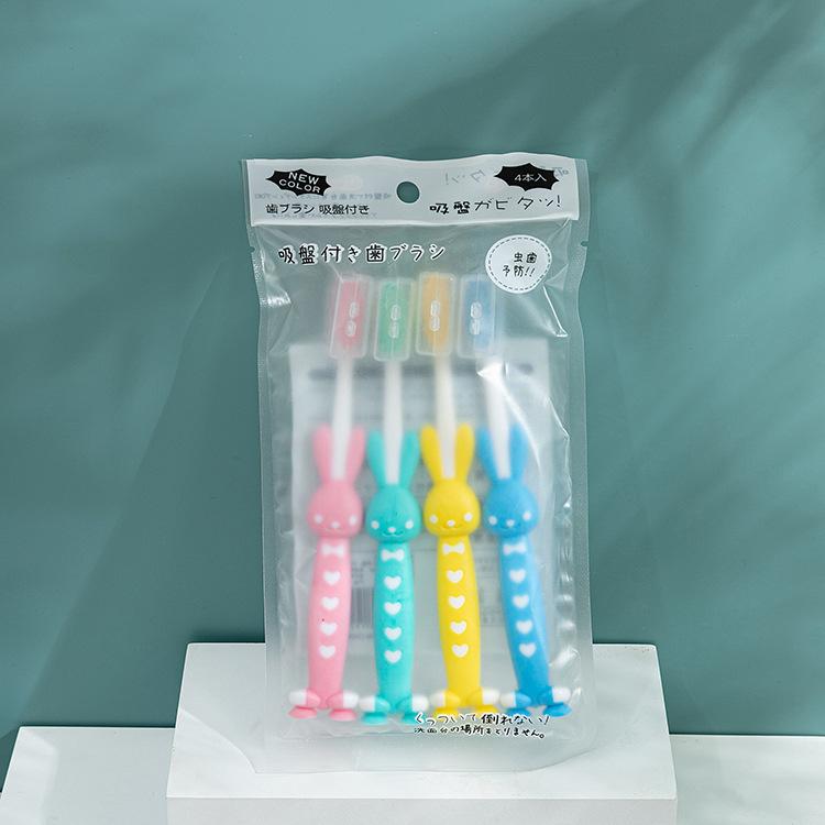 

4 Pcs Soft Bristles Kids Toothbrushes Rabbit Bear-Shaped Child Cartoon Toothbrush with Suction Cup Base
