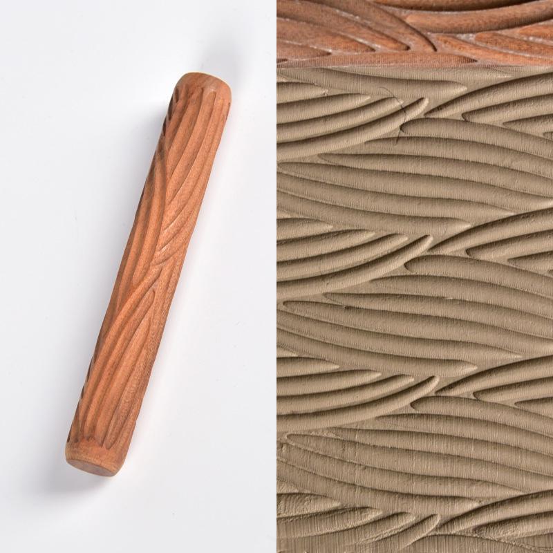 New DIY Ceramic Sculpture Pottery Wood Carving Fish Scale Maple Leaf Pattern Embossing Stick