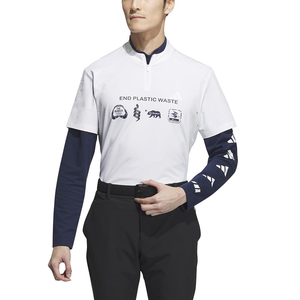 Adidas Golf Golf Polo Shirt Mock Neck Layered EPW Graphic Stretch Shirt White L/S Men's