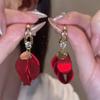 red matte petal elegant earrings