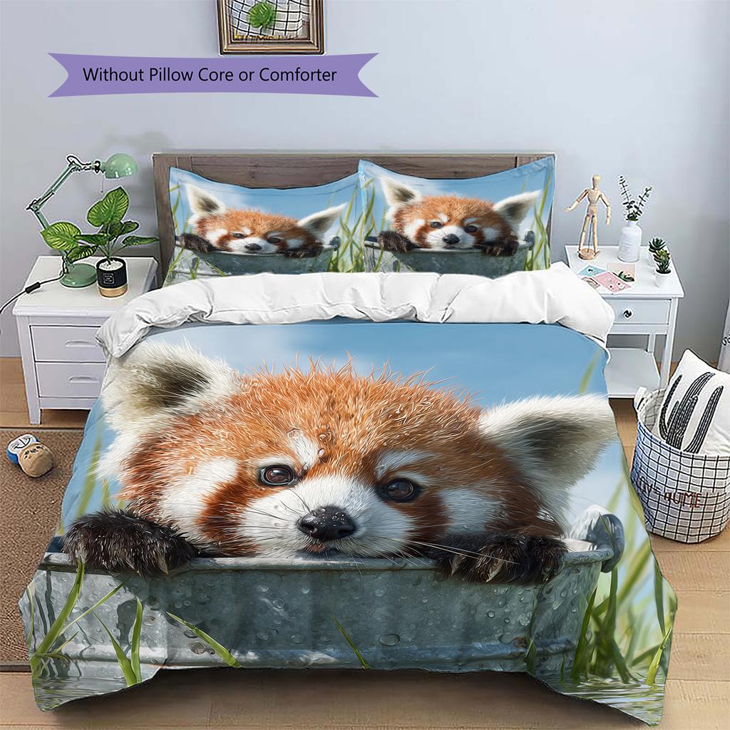 Rood Panda Patroon Beddengoed Huisdecoratie Verjaardagscadeau (1 dekbedovertrek + 2 kussenslopen, zonder binnenkussen)