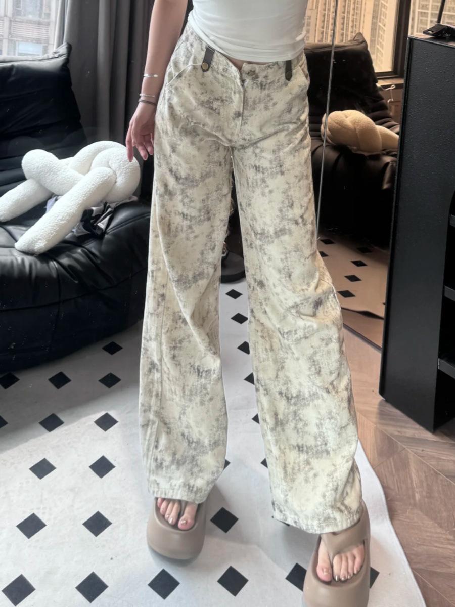 Women s Retro High-Waisted Wide-Leg Pants - Spring/Autumn 2025 Casual Straight-Leg with Printed Design 2XL